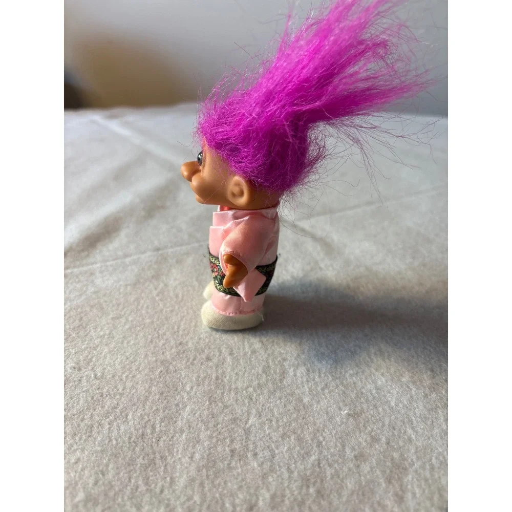 Vintage Troll Doll Purple Hair Pink Robe Collectible Toy